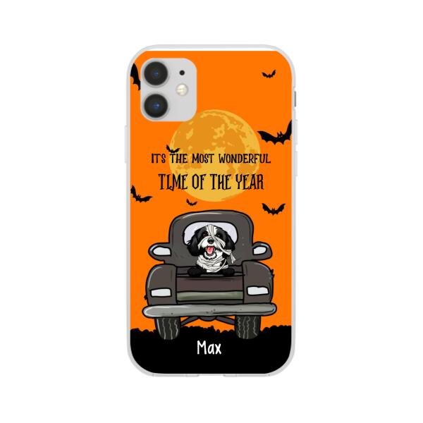 Personalized Phone Case, Pumpkin Truck, It's The Most Wonderful Time of The Year, Halloween Gift, Gift for Dog Lover