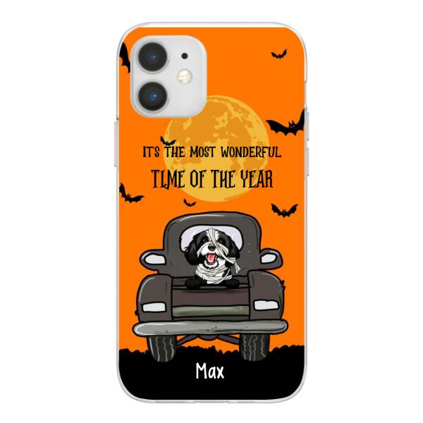 Personalized Phone Case, Pumpkin Truck, It's The Most Wonderful Time of The Year, Halloween Gift, Gift for Dog Lover