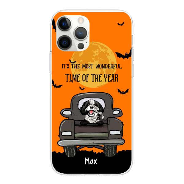 Personalized Phone Case, Pumpkin Truck, It's The Most Wonderful Time of The Year, Halloween Gift, Gift for Dog Lover