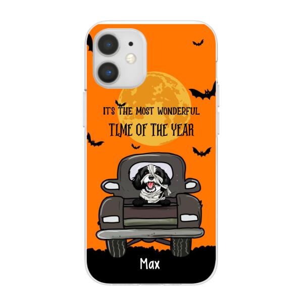 Personalized Phone Case, Pumpkin Truck, It's The Most Wonderful Time of The Year, Halloween Gift, Gift for Dog Lover