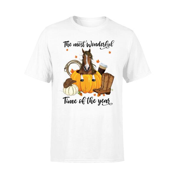 Personalized Shirt, Autumn The Most Wonderful Time Of The Year, Fall Gift For Horse Lovers, Dog Lovers, Cat Lovers