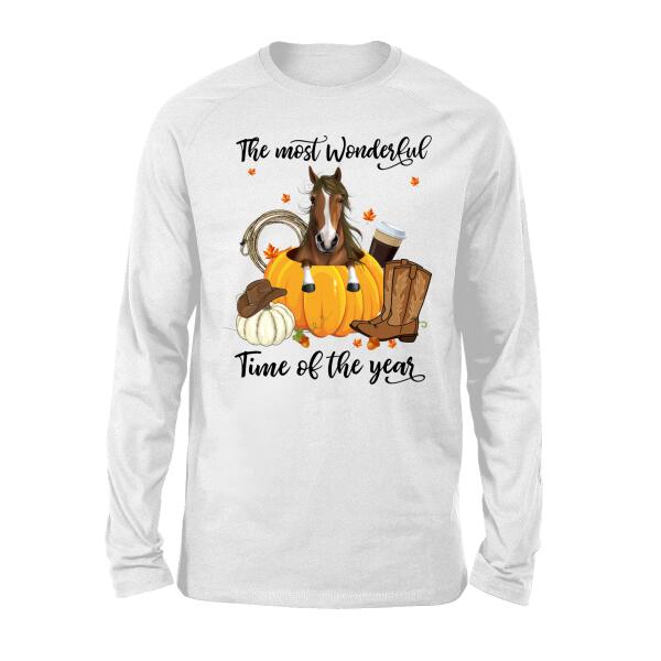 Personalized Shirt, Autumn The Most Wonderful Time Of The Year, Fall Gift For Horse Lovers, Dog Lovers, Cat Lovers