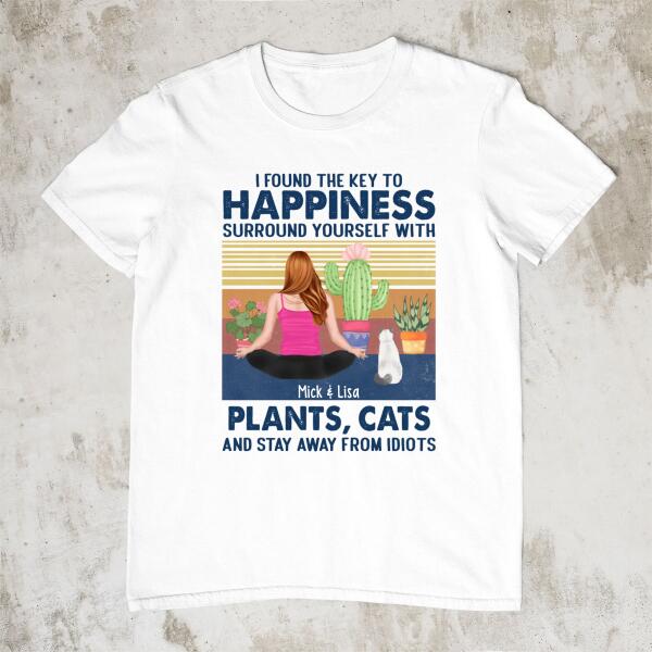 Personalized Shirt, Happiness With Plants And Pets, Gift For Yoga And Dog Lovers, Cat Lovers