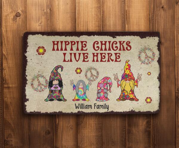 Hippie Chicks Live Here - Personalized Gifts Custom Hippie Doormat for Family, Hippie Gifts