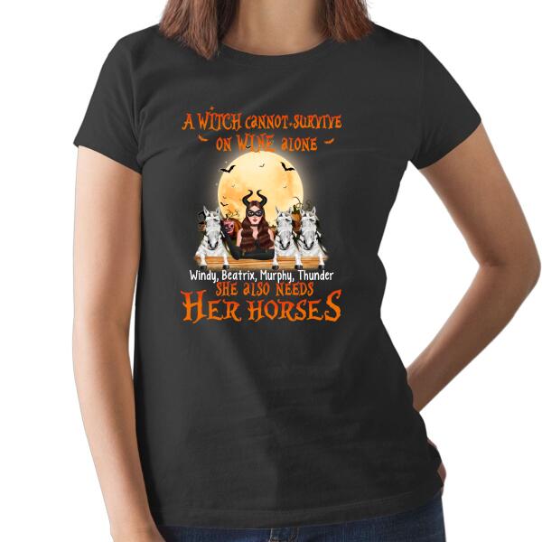 Personalized Shirt, Up To 3 Horses, Witch And Peeking Horses, Hallween Gift For Horse Lovers