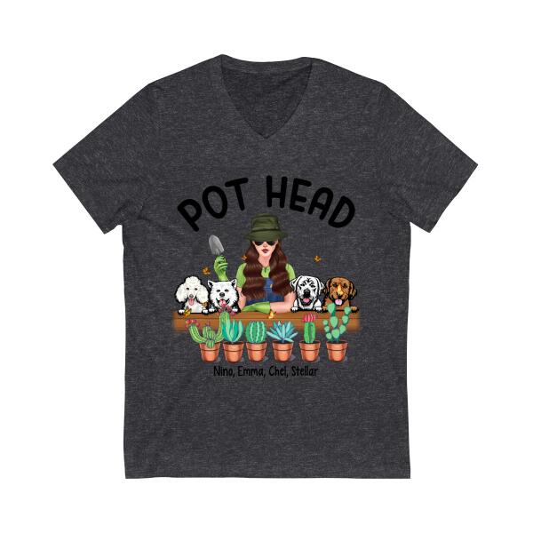 Personalized Shirt, Pot Head Gardening Woman with Dogs, Gift For Gardeners And Dog Lovers