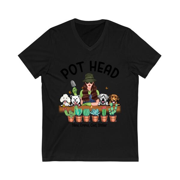 Personalized Shirt, Pot Head Gardening Woman with Dogs, Gift For Gardeners And Dog Lovers