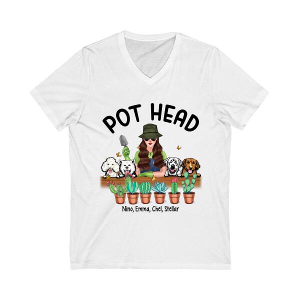 Personalized Shirt, Pot Head Gardening Woman with Dogs, Gift For Gardeners And Dog Lovers