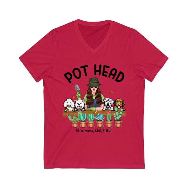 Personalized Shirt, Pot Head Gardening Woman with Dogs, Gift For Gardeners And Dog Lovers