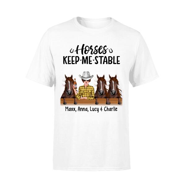 Personalized Shirt, Up To 3 Horses, A Girl With Peeking Horses, Gift For Horse Lovers