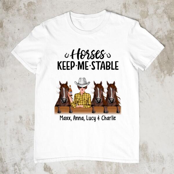 Personalized Shirt, Up To 3 Horses, A Girl With Peeking Horses, Gift For Horse Lovers