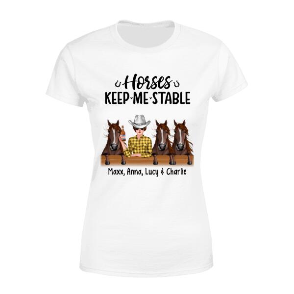 Personalized Shirt, Up To 3 Horses, A Girl With Peeking Horses, Gift For Horse Lovers