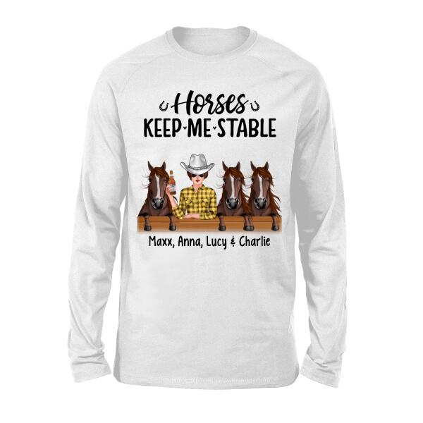 Personalized Shirt, Up To 3 Horses, A Girl With Peeking Horses, Gift For Horse Lovers