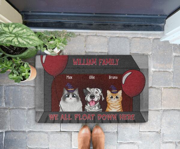 We All Float Down Here - Personalized Gifts Custom Dog Doormat for Family, Dog Lovers, and Cat Lovers