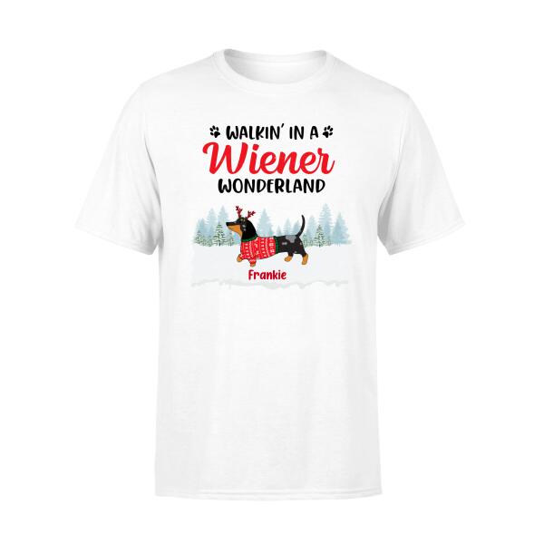 Personalized Shirt, Walkin' in a Wiener Wonderland, Christmas Gifts For Dachshund and Dog Lovers