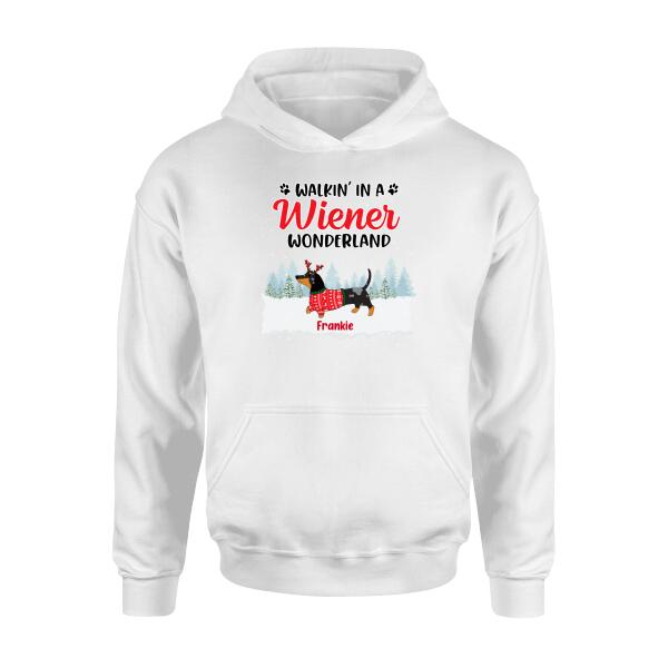 Personalized Shirt, Walkin' in a Wiener Wonderland, Christmas Gifts For Dachshund and Dog Lovers