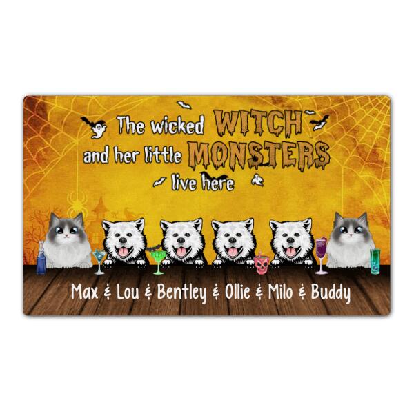 The Wicked Witch and Her Little Monsters - Halloween Personalized Gifts Custom Doormat for Dog and Cat Lovers