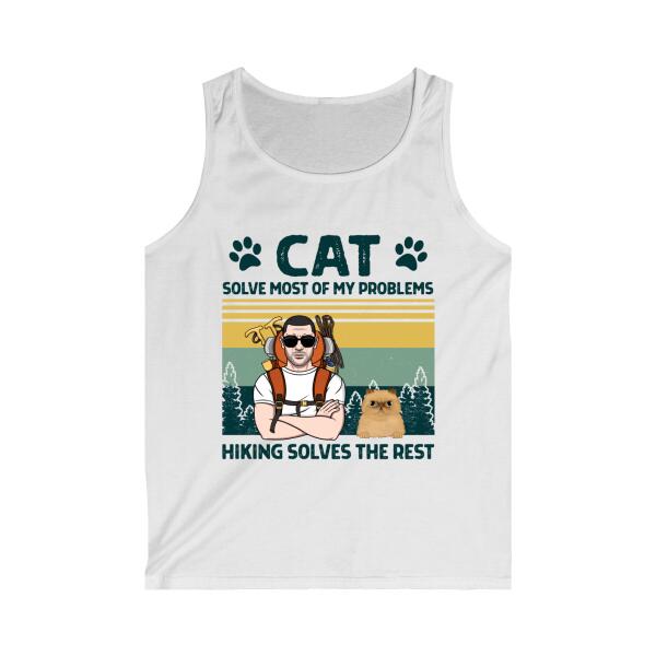 Personalized Shirt, Cats Solve Most Of My Problems Hiking Solve The Rest, Hiking Man And Cats, Gifts For Cat Lovers