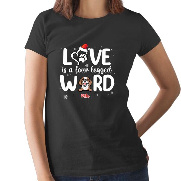 Personalized Shirt, Love Is A Four Legged Word, Peeking Dogs/Cats, Christmas Gift for Dog Lovers, Cat Lovers