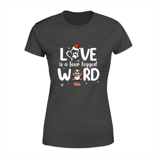 Personalized Shirt, Love Is A Four Legged Word, Peeking Dogs/Cats, Christmas Gift for Dog Lovers, Cat Lovers