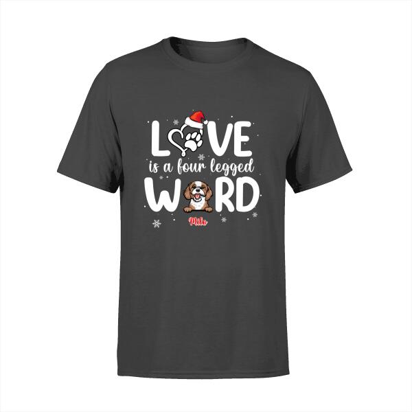 Personalized Shirt, Love Is A Four Legged Word, Peeking Dogs/Cats, Christmas Gift for Dog Lovers, Cat Lovers