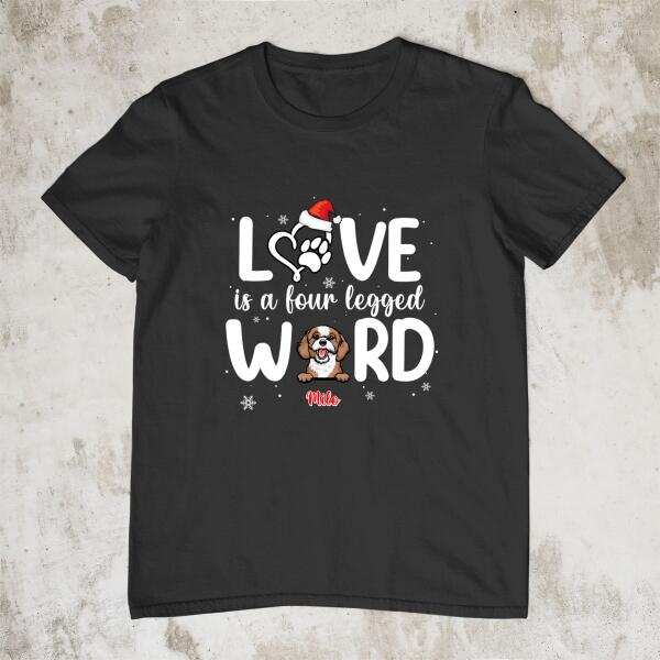 Personalized Shirt, Love Is A Four Legged Word, Peeking Dogs/Cats, Christmas Gift for Dog Lovers, Cat Lovers