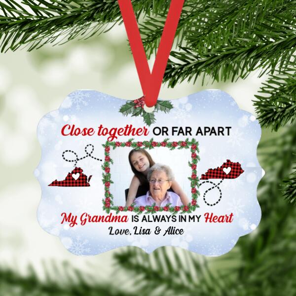 Long Distance but Grandma is Always in Heart - Personalized Photo Upload Gifts Custom Ornament for Grandma