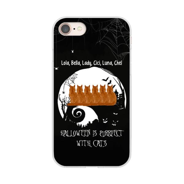 Personalized Phone Case, Up To 6 Cats, Halloween Is Purrfect With Cats - Halloween Gift, Gift For Cat Lovers