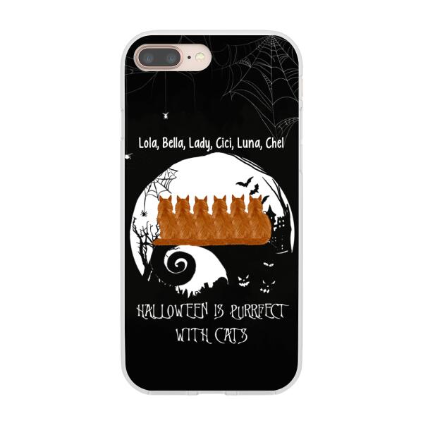 Personalized Phone Case, Up To 6 Cats, Halloween Is Purrfect With Cats - Halloween Gift, Gift For Cat Lovers