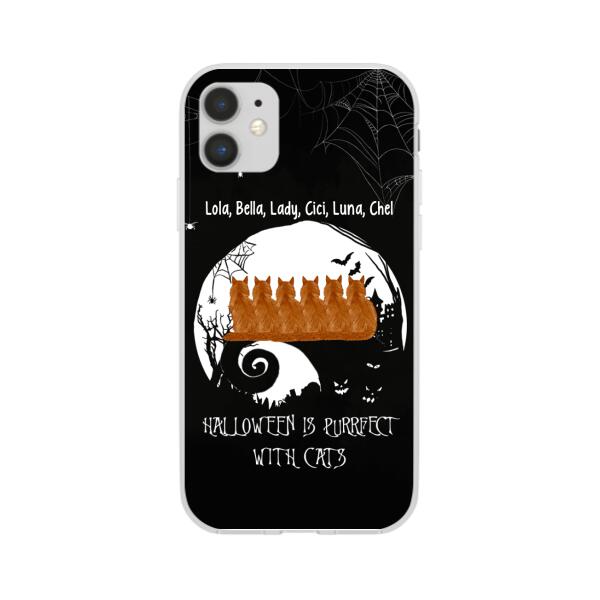 Personalized Phone Case, Up To 6 Cats, Halloween Is Purrfect With Cats - Halloween Gift, Gift For Cat Lovers