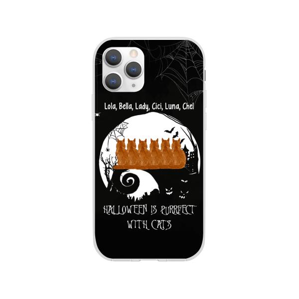 Personalized Phone Case, Up To 6 Cats, Halloween Is Purrfect With Cats - Halloween Gift, Gift For Cat Lovers