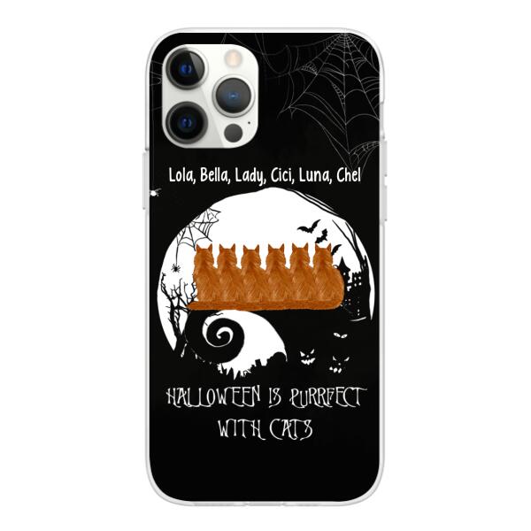 Personalized Phone Case, Up To 6 Cats, Halloween Is Purrfect With Cats - Halloween Gift, Gift For Cat Lovers