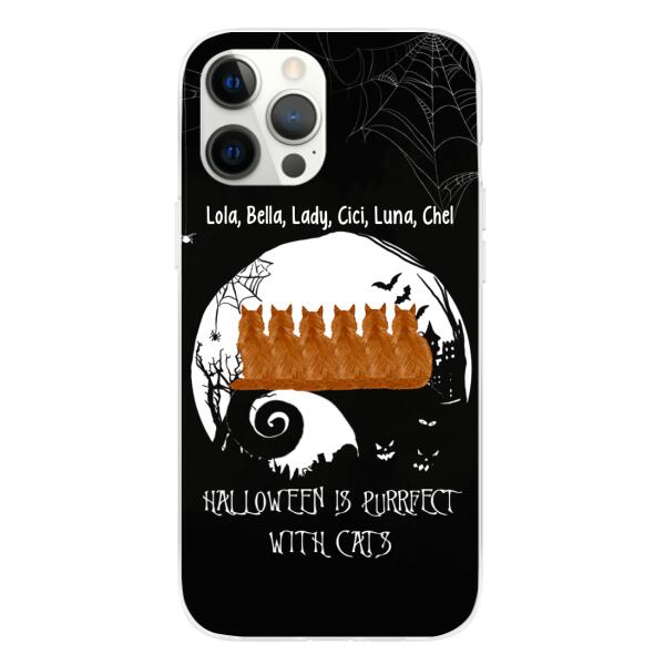 Personalized Phone Case, Up To 6 Cats, Halloween Is Purrfect With Cats - Halloween Gift, Gift For Cat Lovers