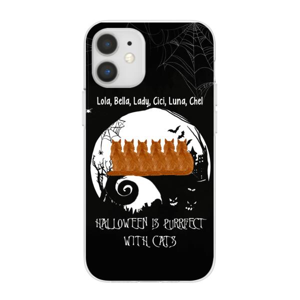 Personalized Phone Case, Up To 6 Cats, Halloween Is Purrfect With Cats - Halloween Gift, Gift For Cat Lovers