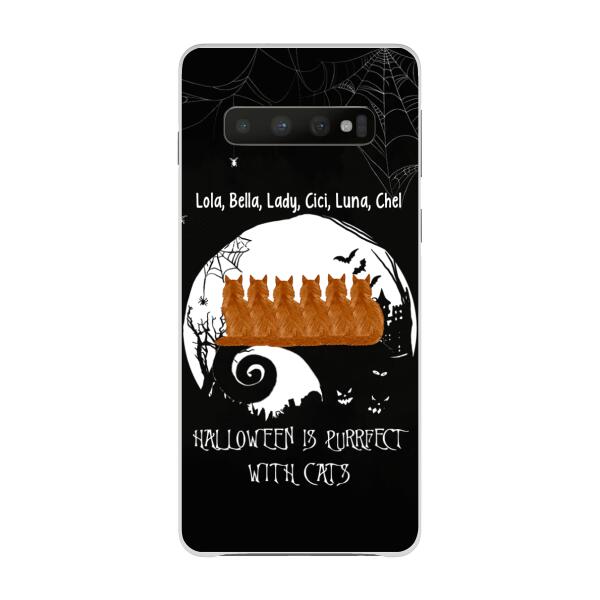 Personalized Phone Case, Up To 6 Cats, Halloween Is Purrfect With Cats - Halloween Gift, Gift For Cat Lovers