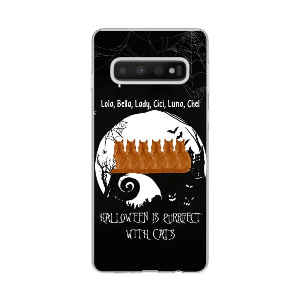 Personalized Phone Case, Up To 6 Cats, Halloween Is Purrfect With Cats - Halloween Gift, Gift For Cat Lovers