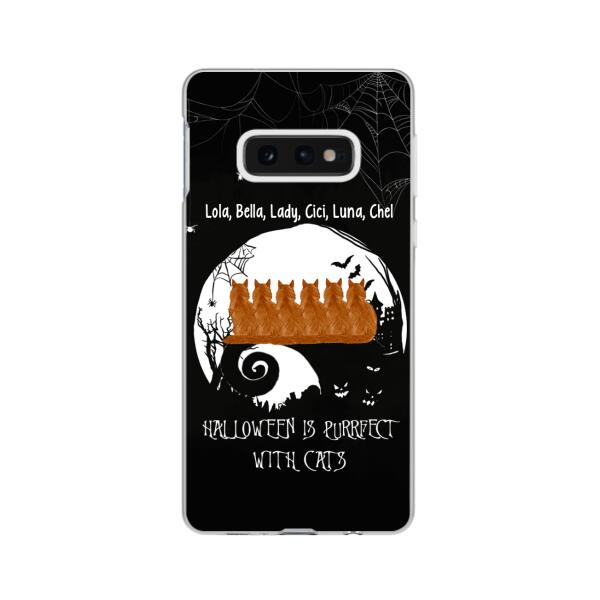 Personalized Phone Case, Up To 6 Cats, Halloween Is Purrfect With Cats - Halloween Gift, Gift For Cat Lovers