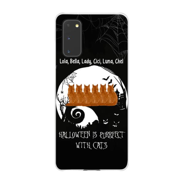 Personalized Phone Case, Up To 6 Cats, Halloween Is Purrfect With Cats - Halloween Gift, Gift For Cat Lovers