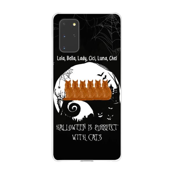 Personalized Phone Case, Up To 6 Cats, Halloween Is Purrfect With Cats - Halloween Gift, Gift For Cat Lovers