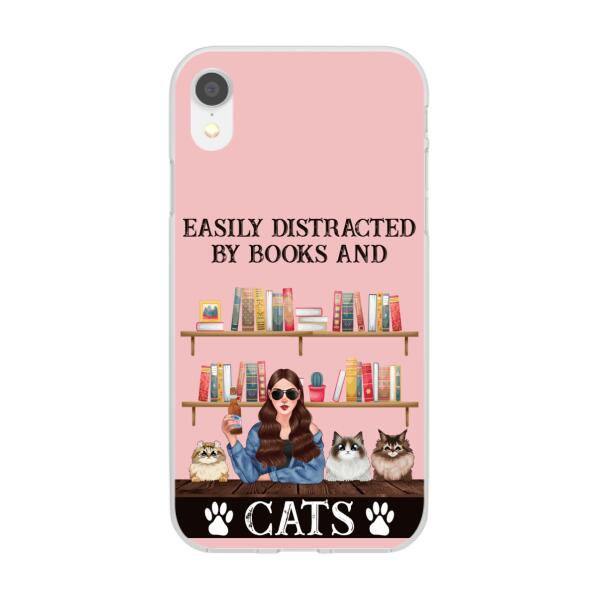 Personalized Phone Case, Easily Distracted By Books And Cats, Gifts For Book Lovers, Cat Lovers