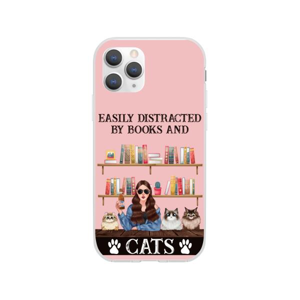 Personalized Phone Case, Easily Distracted By Books And Cats, Gifts For Book Lovers, Cat Lovers