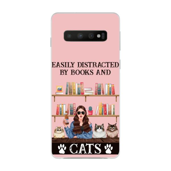 Personalized Phone Case, Easily Distracted By Books And Cats, Gifts For Book Lovers, Cat Lovers