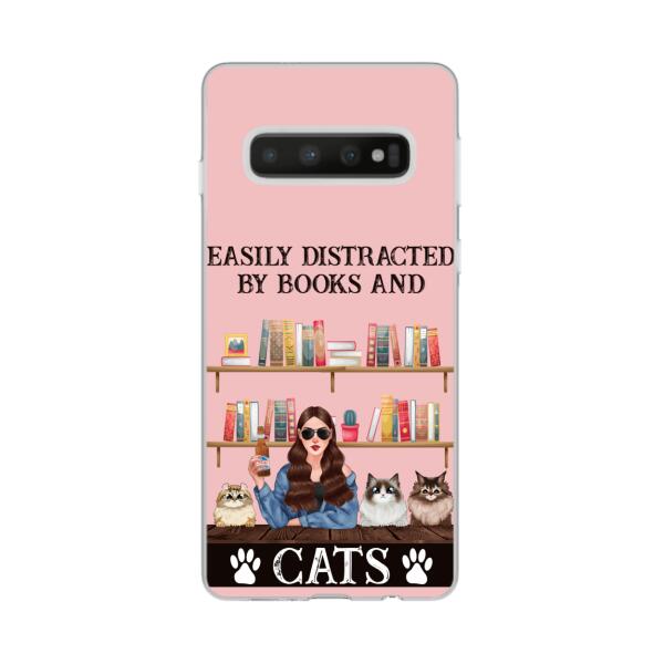 Personalized Phone Case, Easily Distracted By Books And Cats, Gifts For Book Lovers, Cat Lovers