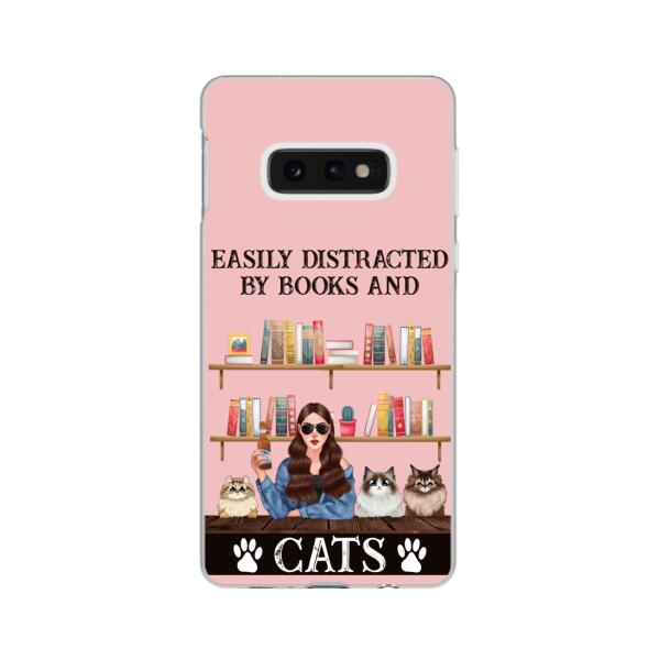 Personalized Phone Case, Easily Distracted By Books And Cats, Gifts For Book Lovers, Cat Lovers