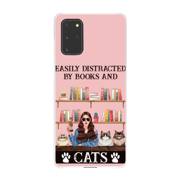 Personalized Phone Case, Easily Distracted By Books And Cats, Gifts For Book Lovers, Cat Lovers