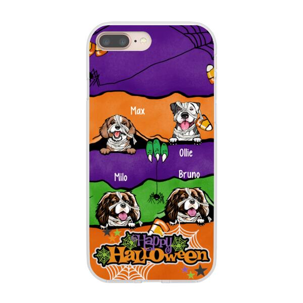 Personalized Phone Case, Up To 4 Dogs, Peeking Dogs Halloween, Halloween Gift For Dog Lovers