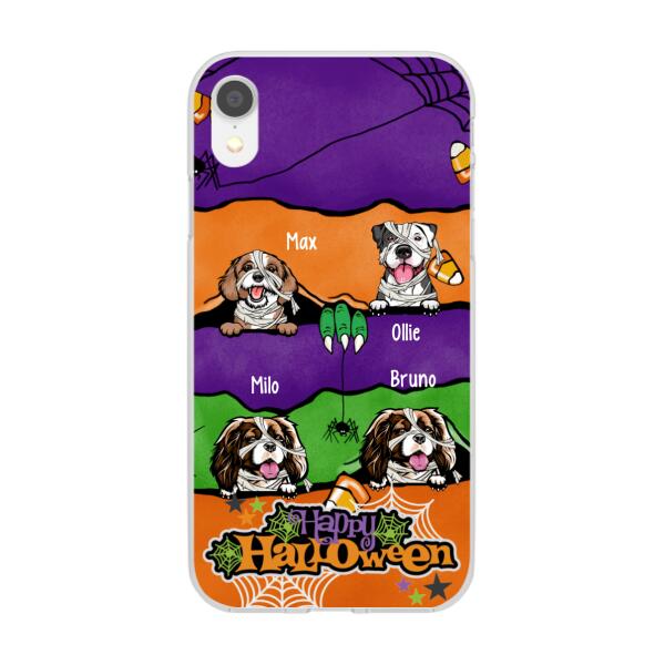 Personalized Phone Case, Up To 4 Dogs, Peeking Dogs Halloween, Halloween Gift For Dog Lovers