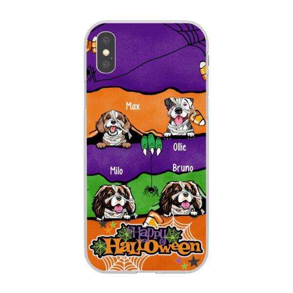 Personalized Phone Case, Up To 4 Dogs, Peeking Dogs Halloween, Halloween Gift For Dog Lovers