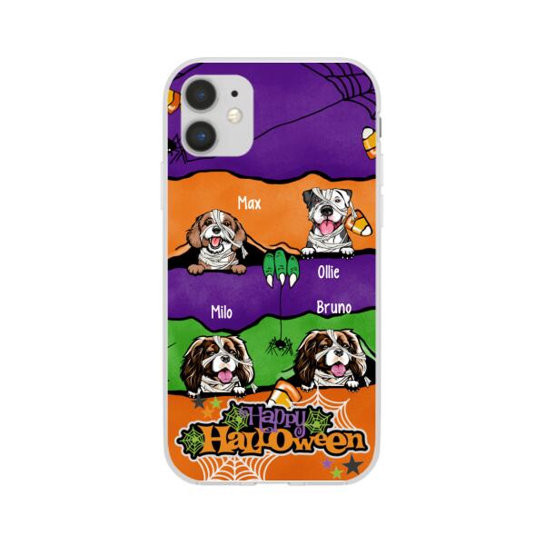 Personalized Phone Case, Up To 4 Dogs, Peeking Dogs Halloween, Halloween Gift For Dog Lovers