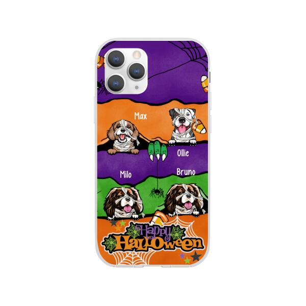 Personalized Phone Case, Up To 4 Dogs, Peeking Dogs Halloween, Halloween Gift For Dog Lovers